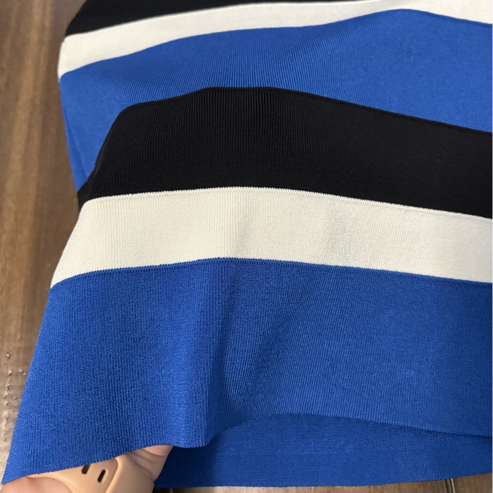 INC Sz S Mini Bodycon Skirt Blue Black & White Striped Stretchy Zip Up High Rise - Picture 7 of 9